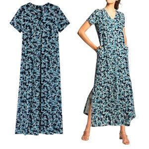J Jill Wearever Women’s dress Short Sleeve Maxi dress in Navy Floral Medium NWOT